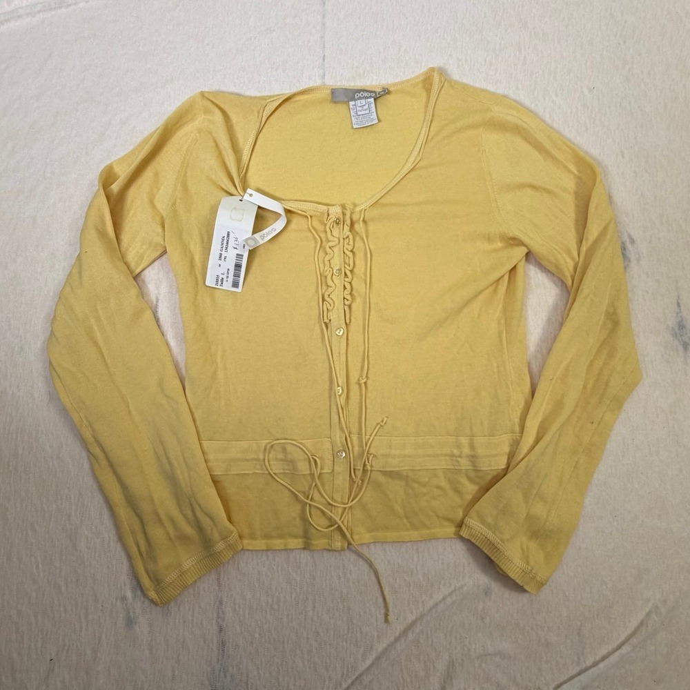Poles Yellow‎ Button Front Cardigan Sweater Womens Size L NWT Drawstring Waist